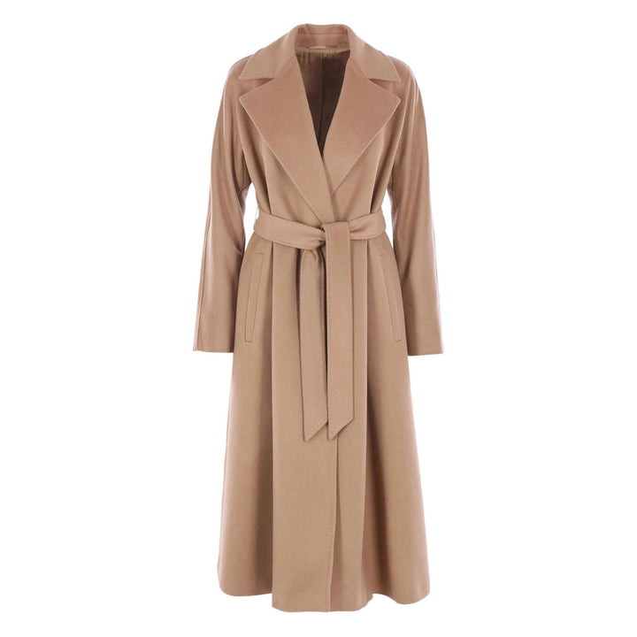 Women Elegant Wrap Coat made of Wool Blend with Wide Lapel and Waist Belt