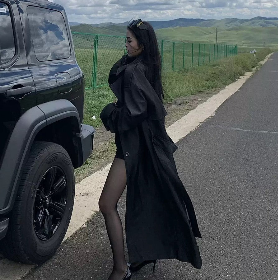 Ladies Elegant Cotton Blend Trench Coat with Asymmetrical Shoulder Flap and Tie Belt