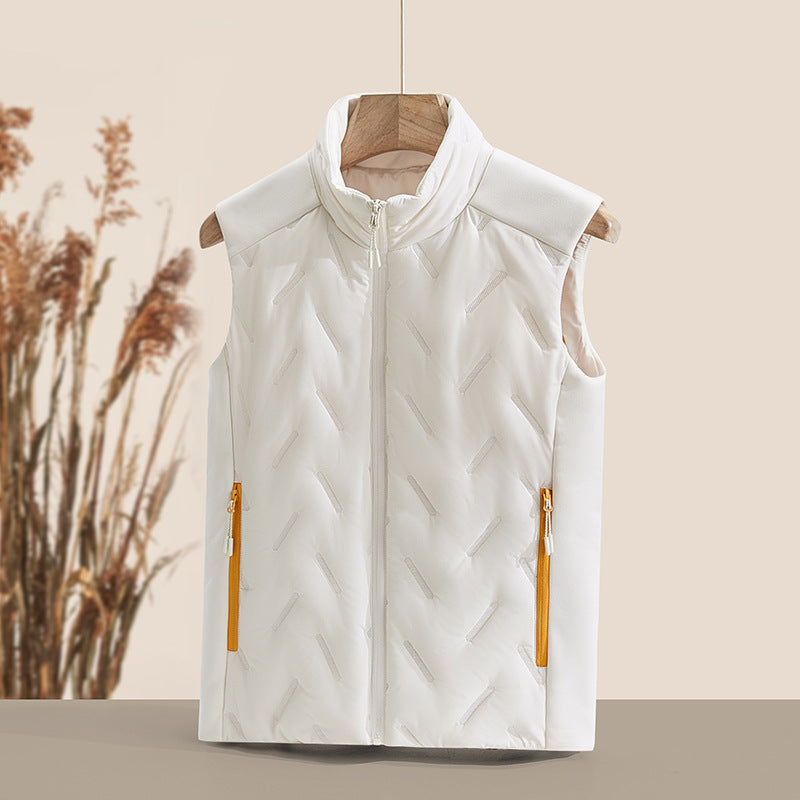 Unisex quilted vest with thermal insulation and high stand-up collar