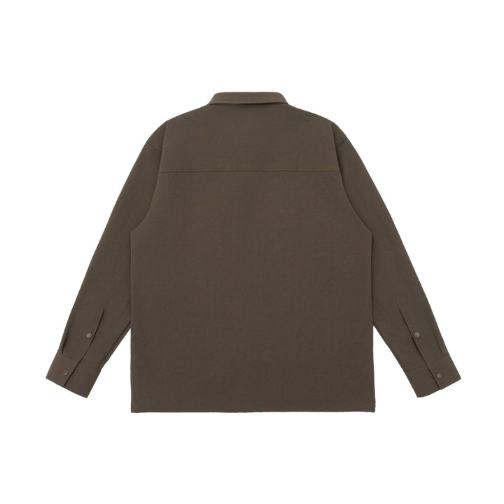 Unisex Oversized Shirt Jacket in Utility Style with concealed snap button placket and diagonal zip pocket