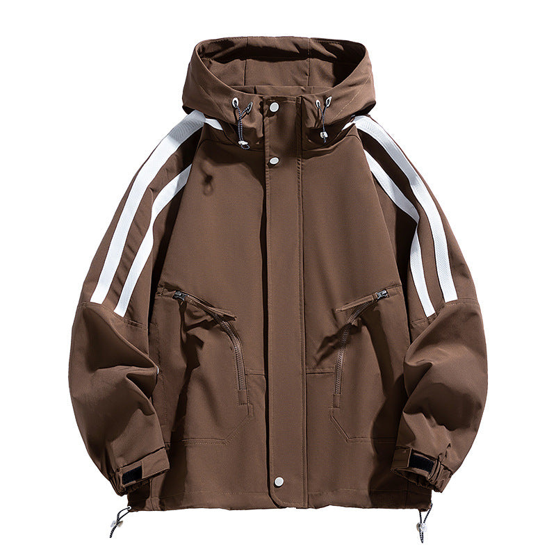 Unisex sporty-urban hooded windbreaker with contrast stripes