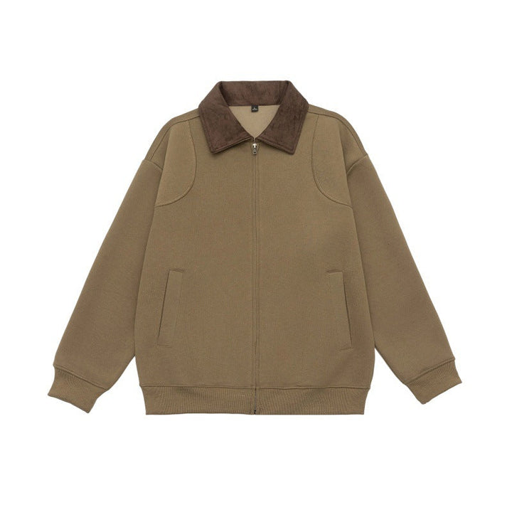 Unisex Oversized Zip Jacket with Cord Collar and Integrated Pockets