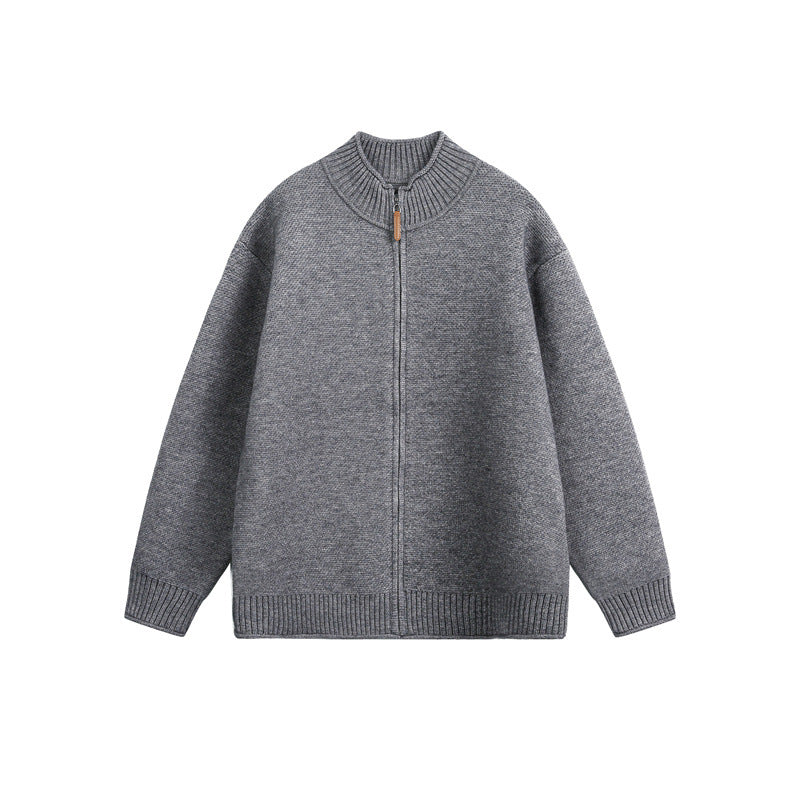 Unisex Knitted Zip Jacket with High Ribbed Collar and Oversized Cut