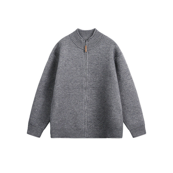 Unisex Knitted Zip Jacket with High Ribbed Collar and Oversized Cut