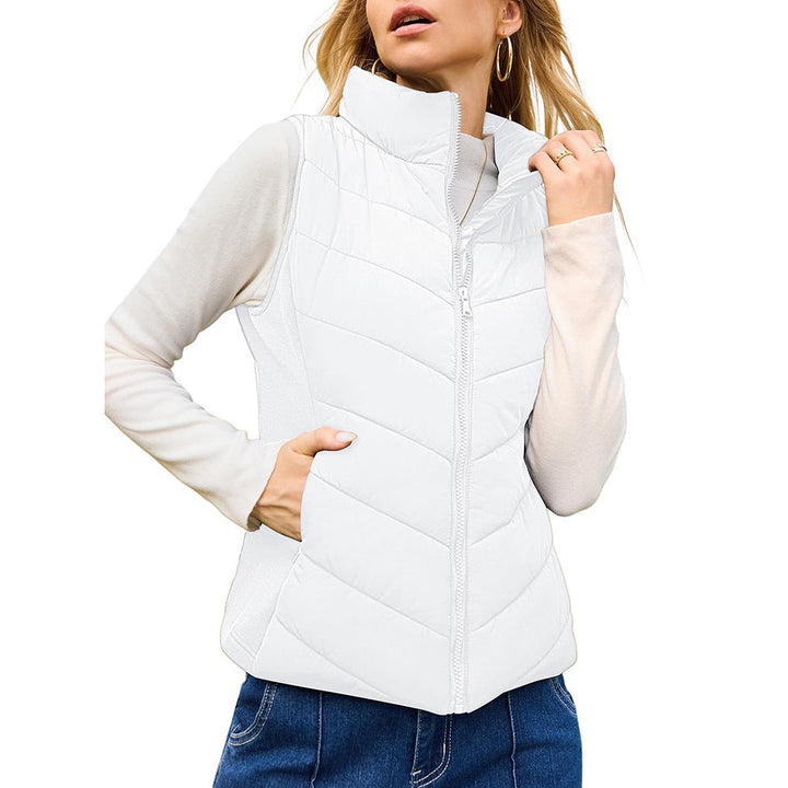 Women padded waistcoat with high stand-up collar