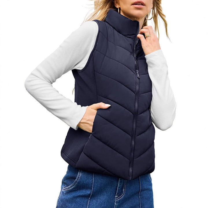 Women padded waistcoat with high stand-up collar