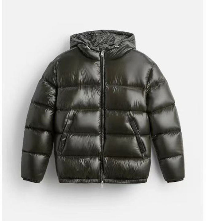 Women Oversized Quilted Jacket with Hood and Glossy Finish