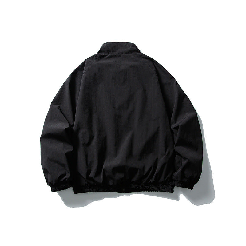Unisex Lightweight water-repellent windbreaker with stand-up collar, raglan sleeves, and elastic hem