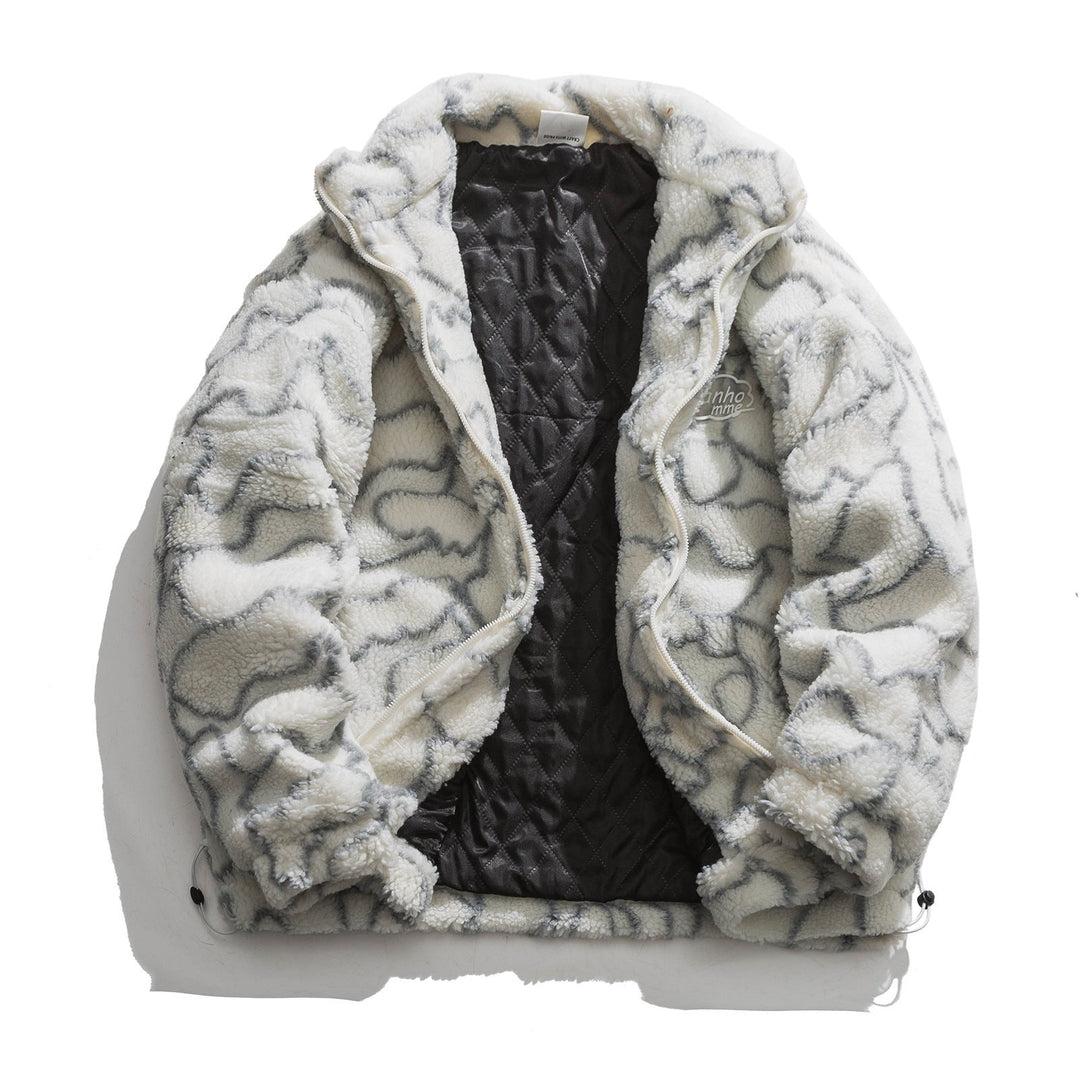 Women cosy teddy fleece jacket with stand-up collar and drawstring