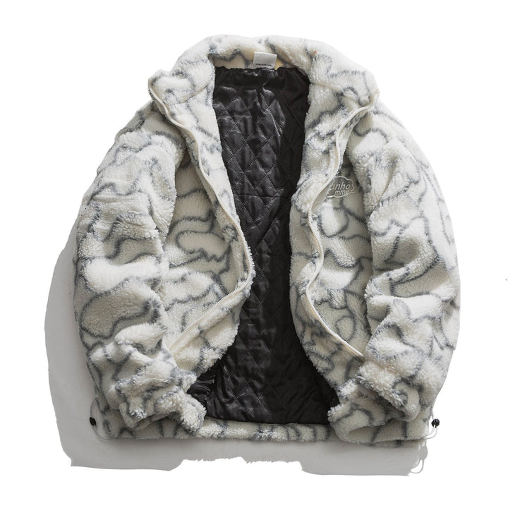 Women cosy teddy fleece jacket with stand-up collar and drawstring