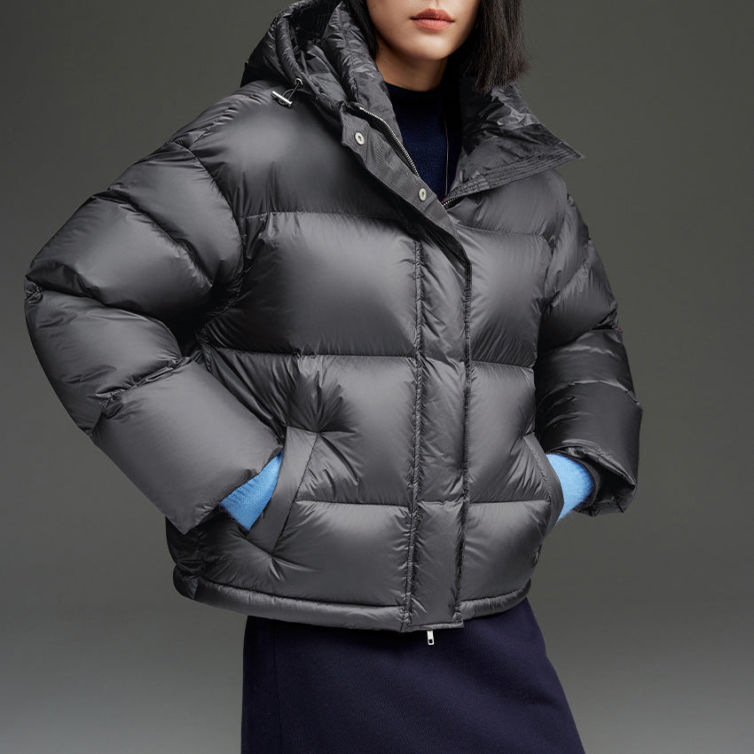Women Short Boxy Quilted Down Jacket with Hood