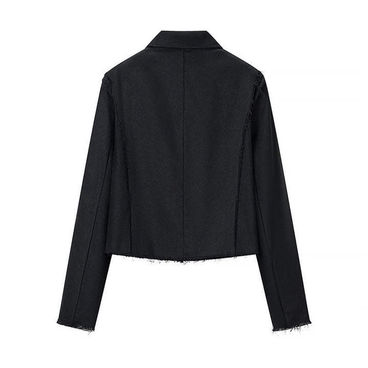 Women Cropped Military Inspired Jacket with Braid Application and Fringed Hem