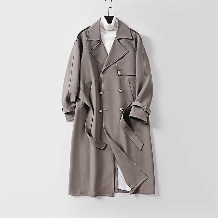 Women Double-Breasted Oversized Trench Coat with Wide Shawl Collar and Belt