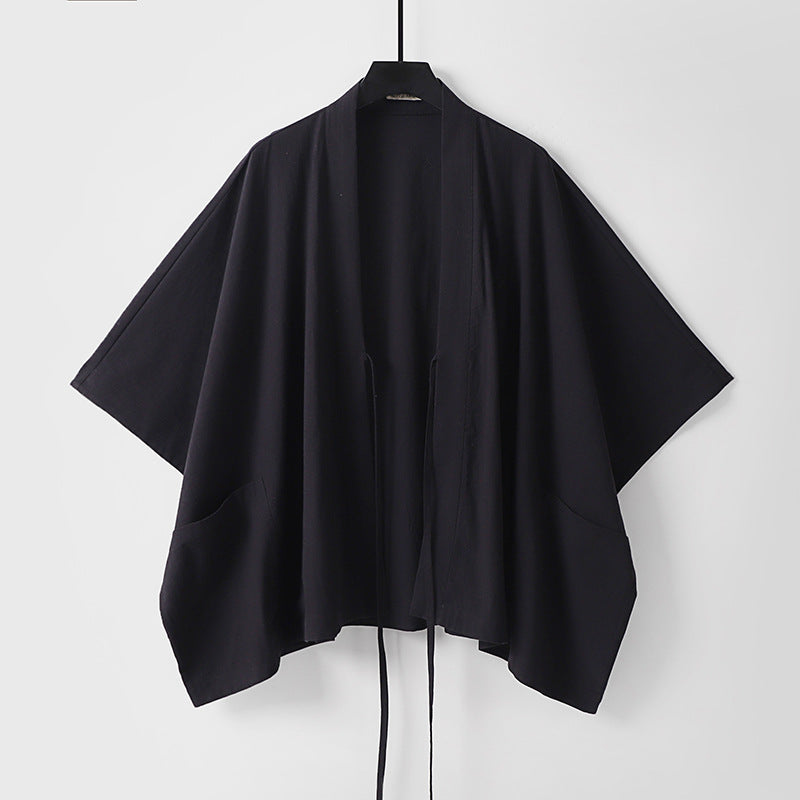 Women Oversize Kimono Cardigan with Tie and Patch Pockets