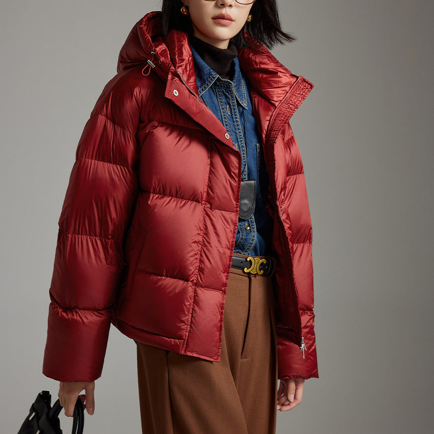 Women Short Boxy Quilted Down Jacket with Hood