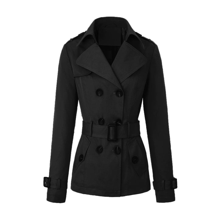 Women Short Tailored Double-breasted Trench Coat with Distinctive Belt Buckle