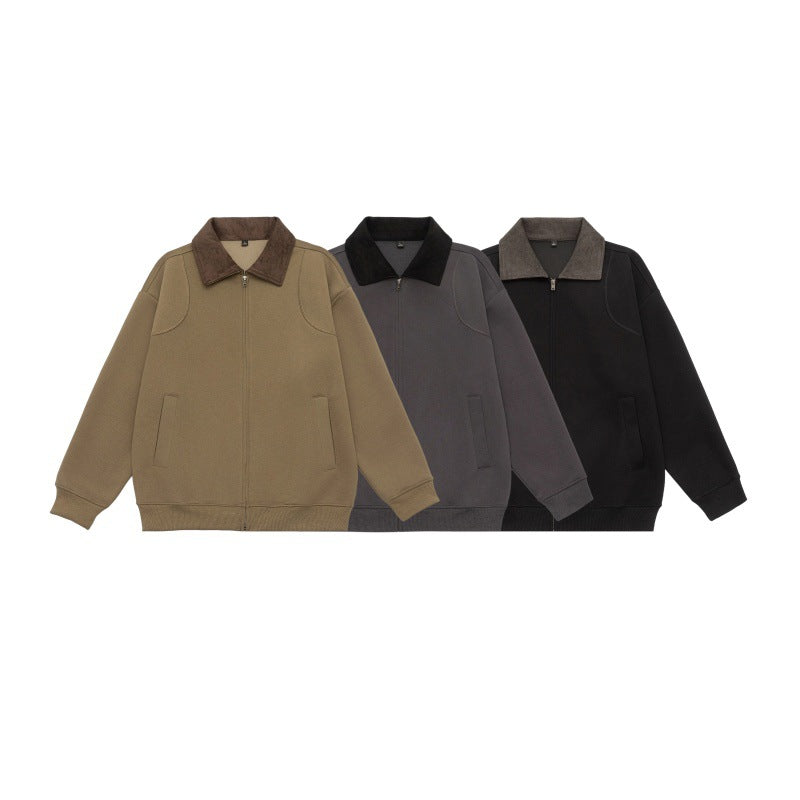 Unisex Oversized Zip Jacket with Cord Collar and Integrated Pockets