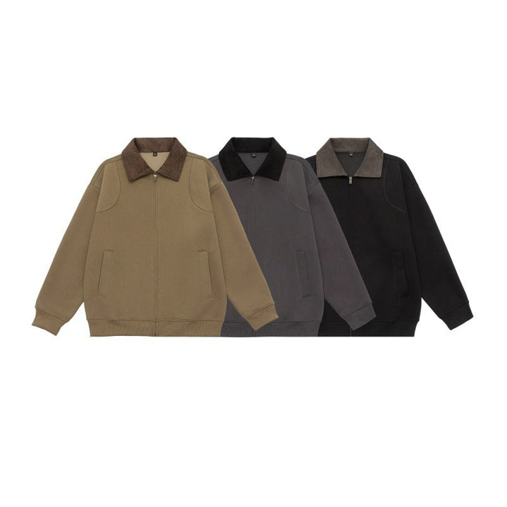Unisex Oversized Zip Jacket with Cord Collar and Integrated Pockets