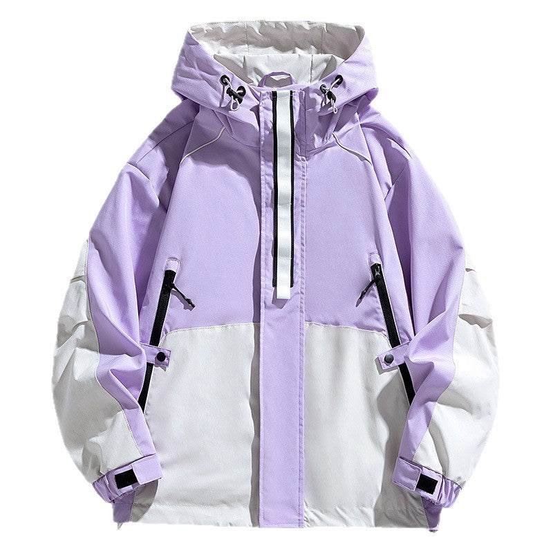 Unisex Lightweight two-tone wind and rain jacket with hood, drawstring and zip pockets