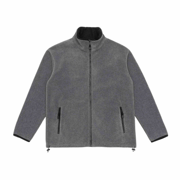 Unisex fleece jacket with stand-up collar, full-length zip and drawstring hem