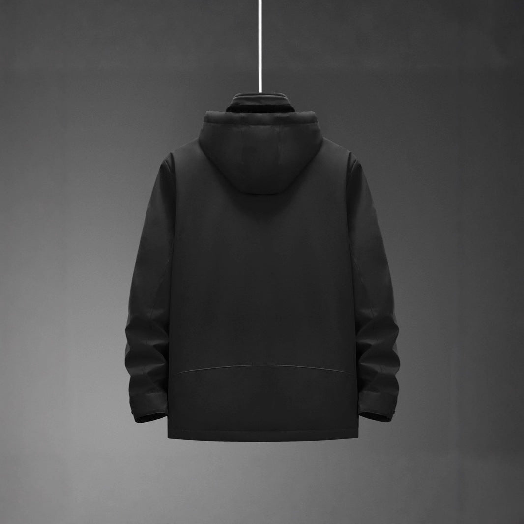 Men Water-resistant Multi-pocket Jacket with Hood and Fleece Lining