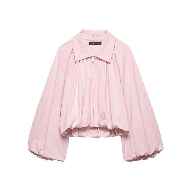 Women’s short jacket with oversized balloon sleeves and zip