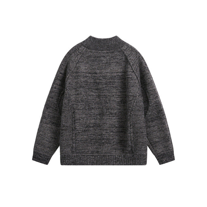 Unisex Thick Knit Zip Jacket with High Stand-Up Collar and Two-Way Zip