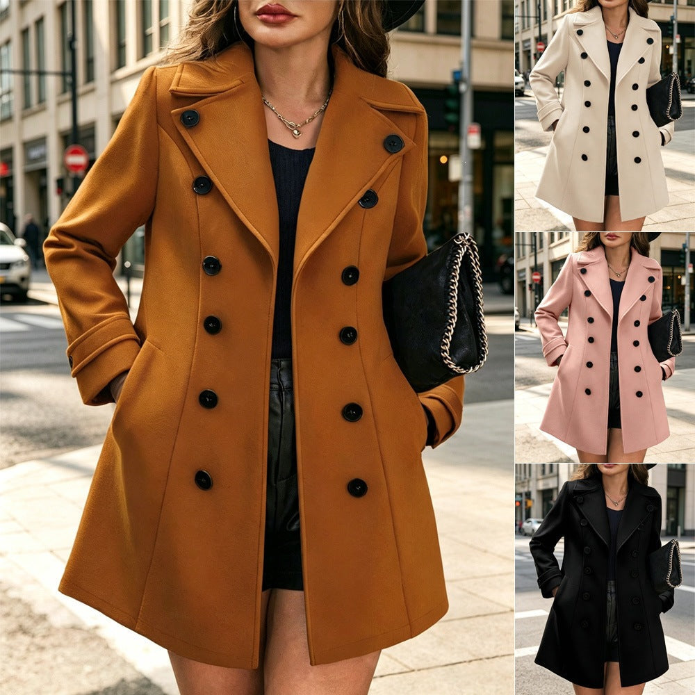 Ladies Elegant tailored trench coat with double-breasted and lapel collar