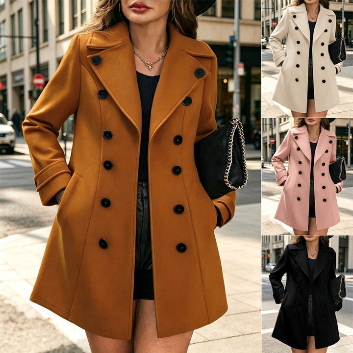 Ladies Elegant tailored trench coat with double-breasted and lapel collar