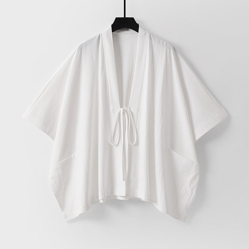 Women Oversize Kimono Cardigan with Tie and Patch Pockets