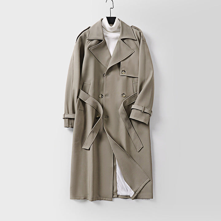 Women Double-Breasted Oversized Trench Coat with Wide Shawl Collar and Belt