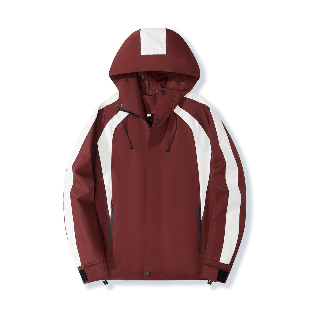 Women Lightweight Hooded Rain Jacket with Contrast Stripes and Mesh Lining