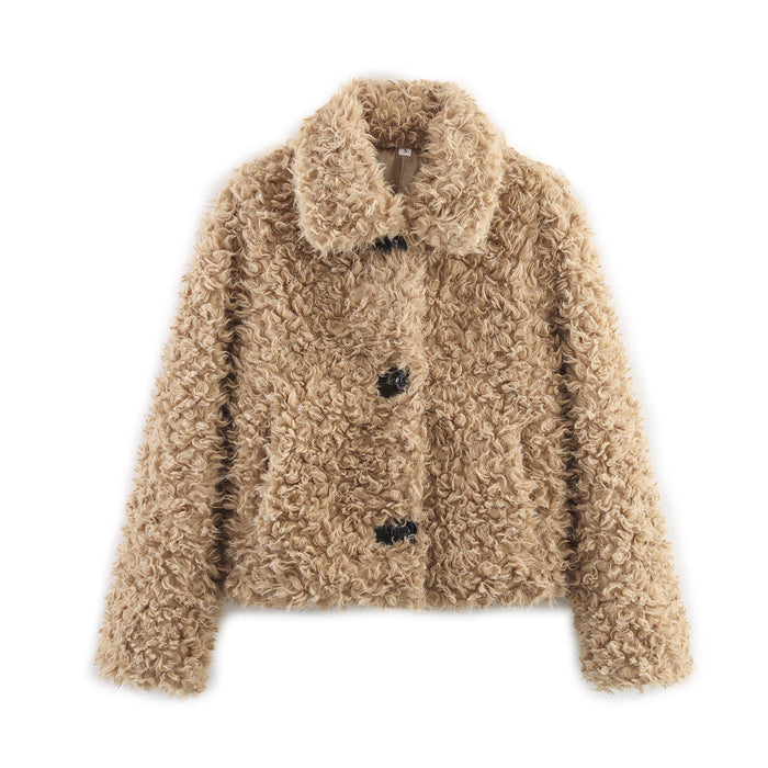 Women's Double-Breasted Teddy Jacket Cropped Length