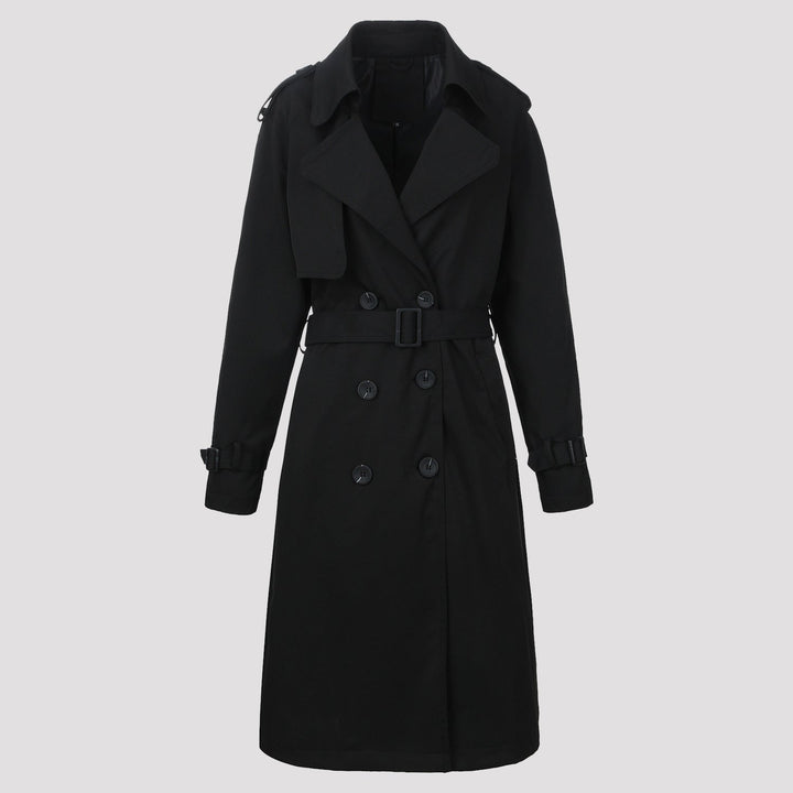 Women Classic Double-Breasted Trench Coat with Belt and Epaulettes