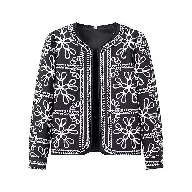 Women Open Blazer Jacket with Floral Allover Print, Round Neckline and Feminine Fit