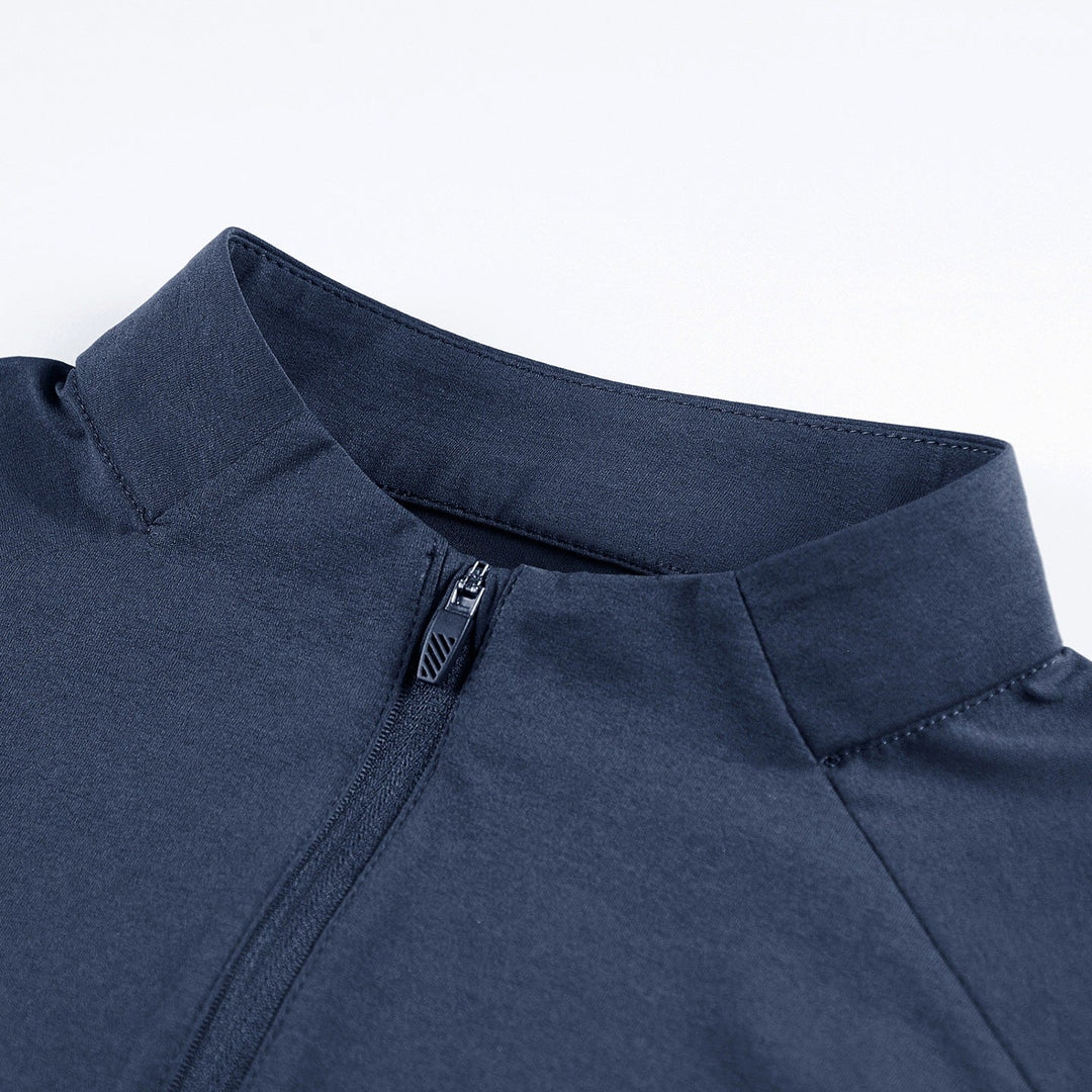 Men Long Sleeve Half-Zip Performance Sweater with Stand Collar and Technical Stretch