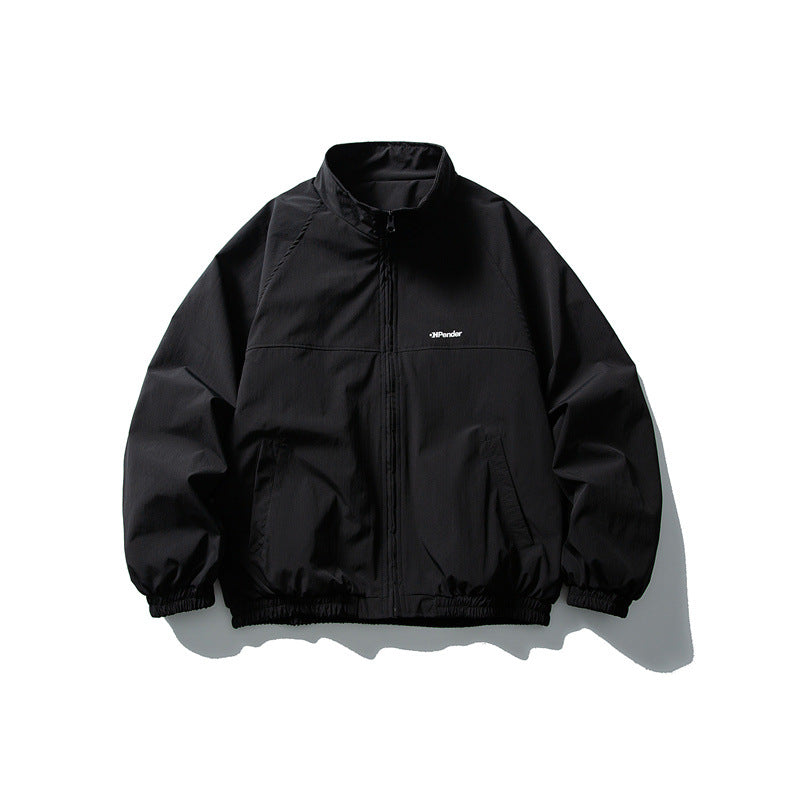 Unisex Lightweight water-repellent windbreaker with stand-up collar, raglan sleeves, and elastic hem