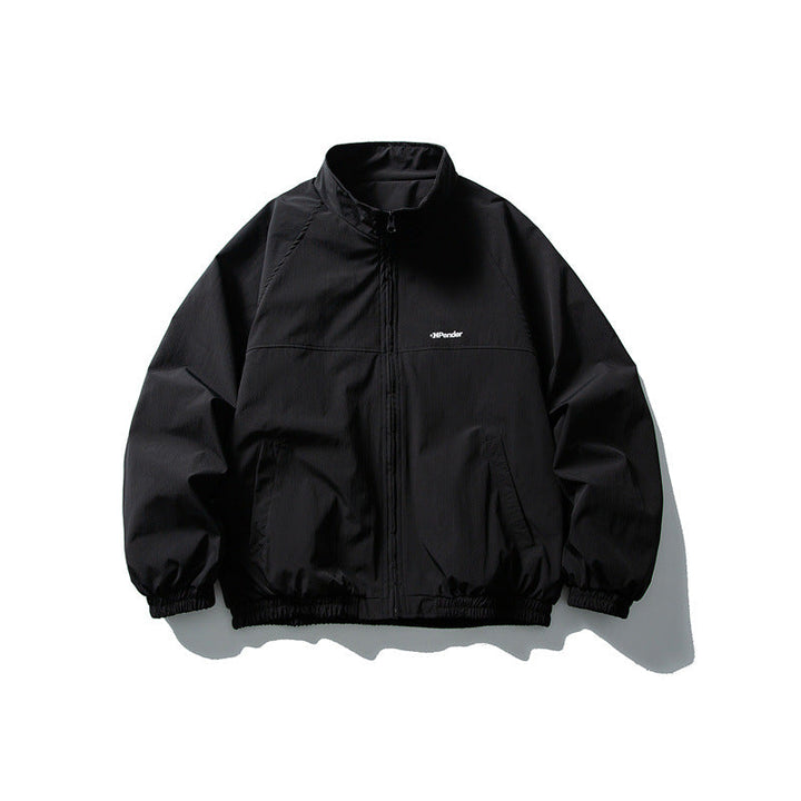 Unisex Lightweight water-repellent windbreaker with stand-up collar, raglan sleeves, and elastic hem