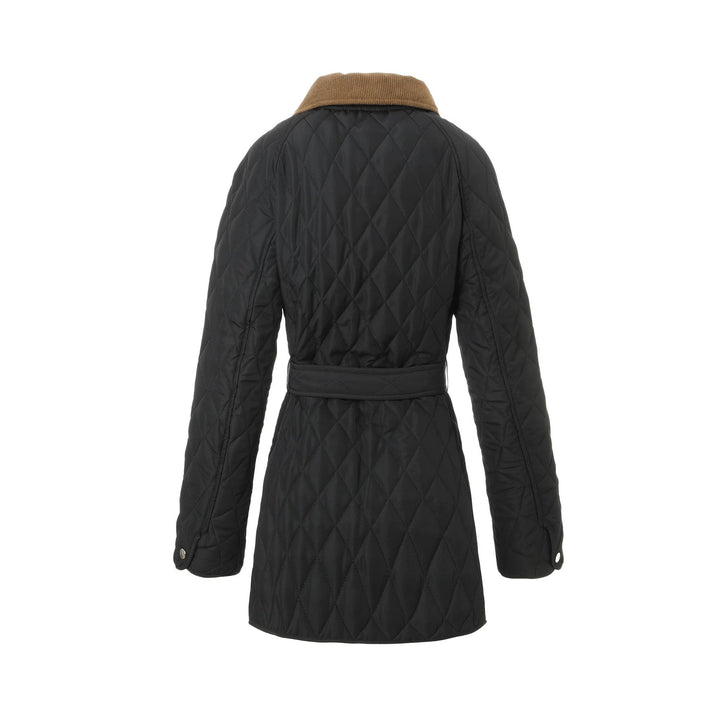 Women Long Padded Jacket-Coat with Tailored Belt and Contrast Cord Collar