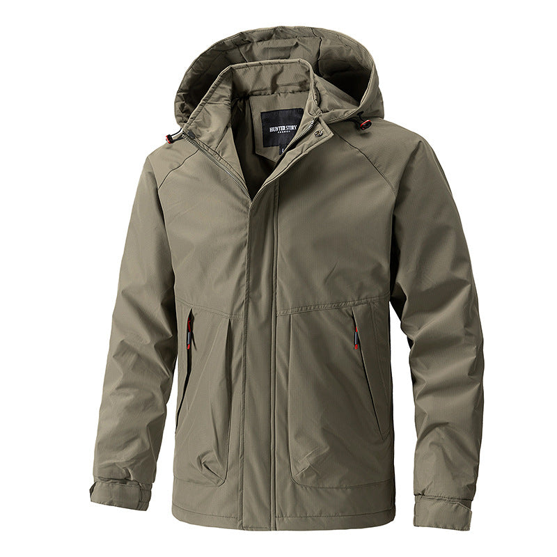 Men Water-resistant Outdoor Parka with Hood, Breathable and Windproof