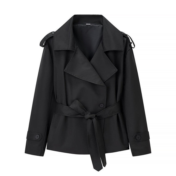 Women Tailored Short Trench Coat with Tie Belt and Epaulettes