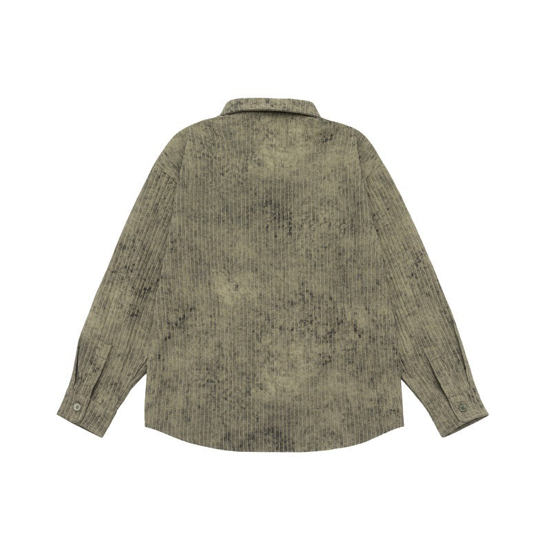 Unisex Lightweight Oversized Shirt Jacket with Washed Texture and Chest Pocket