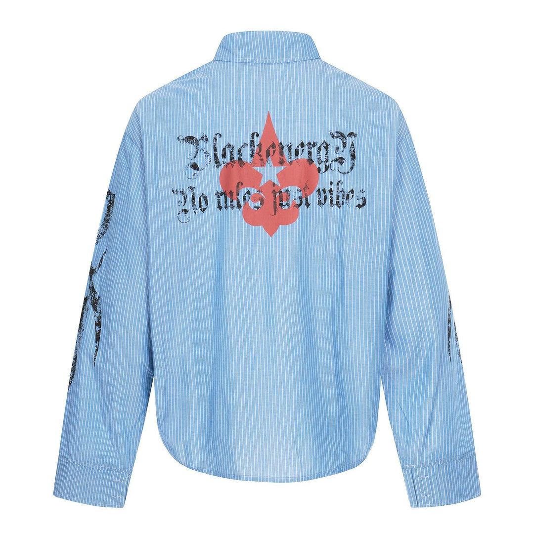 Unisex Oversize Shirt Jacket with Patch Chest Pockets and Decorative Print Details