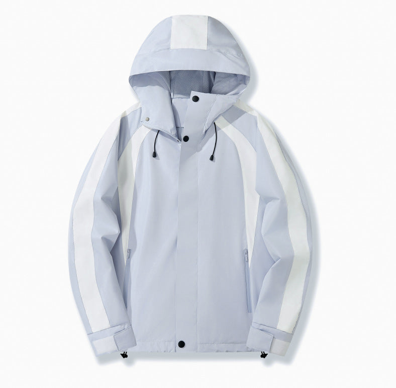Women Lightweight Hooded Rain Jacket with Contrast Stripes and Mesh Lining