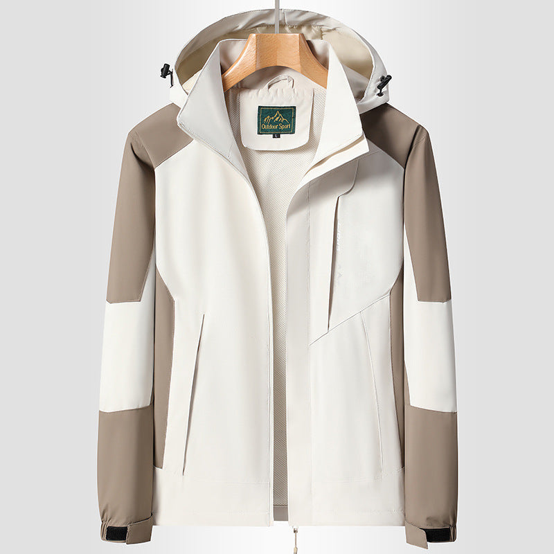 Women Softshell Trekking Jacket with breathable membrane, adjustable hood and colorblock design