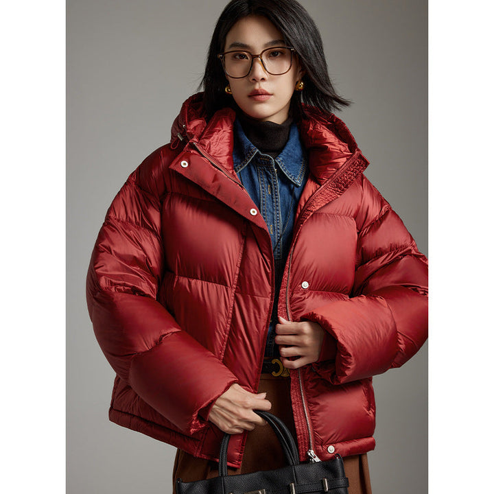 Women Short Boxy Quilted Down Jacket with Hood