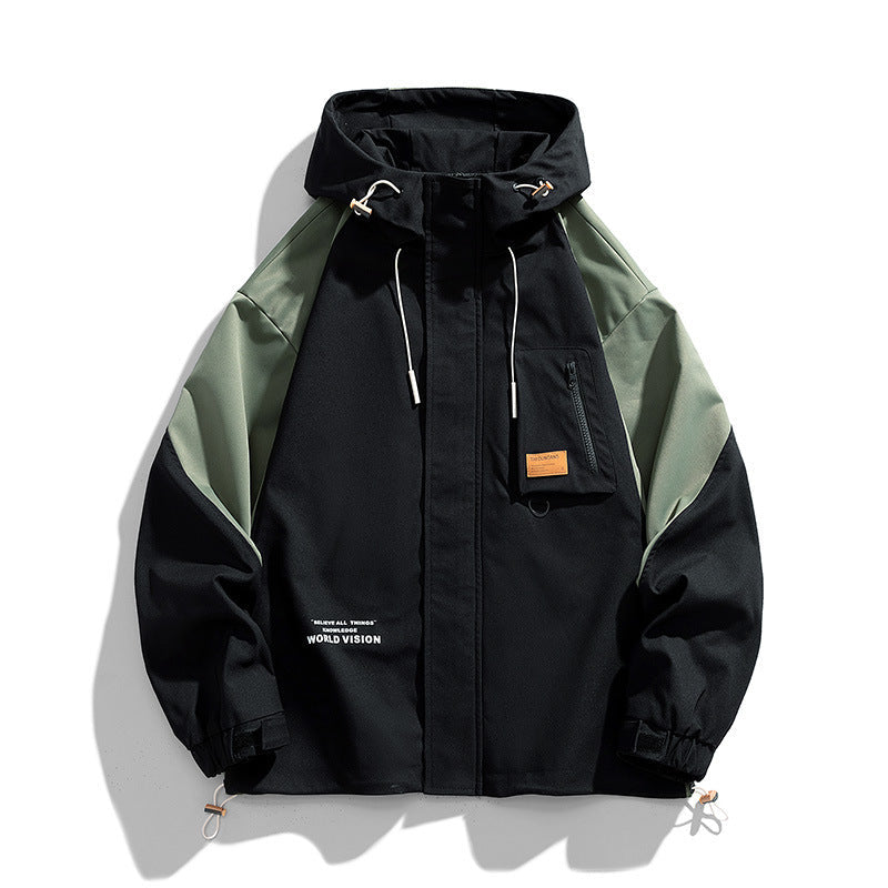 Men Water-resistant Hooded Jacket field in Colour Utility Design with Pocket on the chest