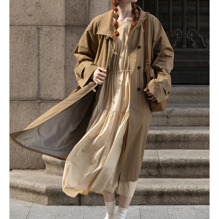 Women Lightweight Oversize Trench Coat with High Stand Collar, Adjustable Cuffs &amp; Tied Belt