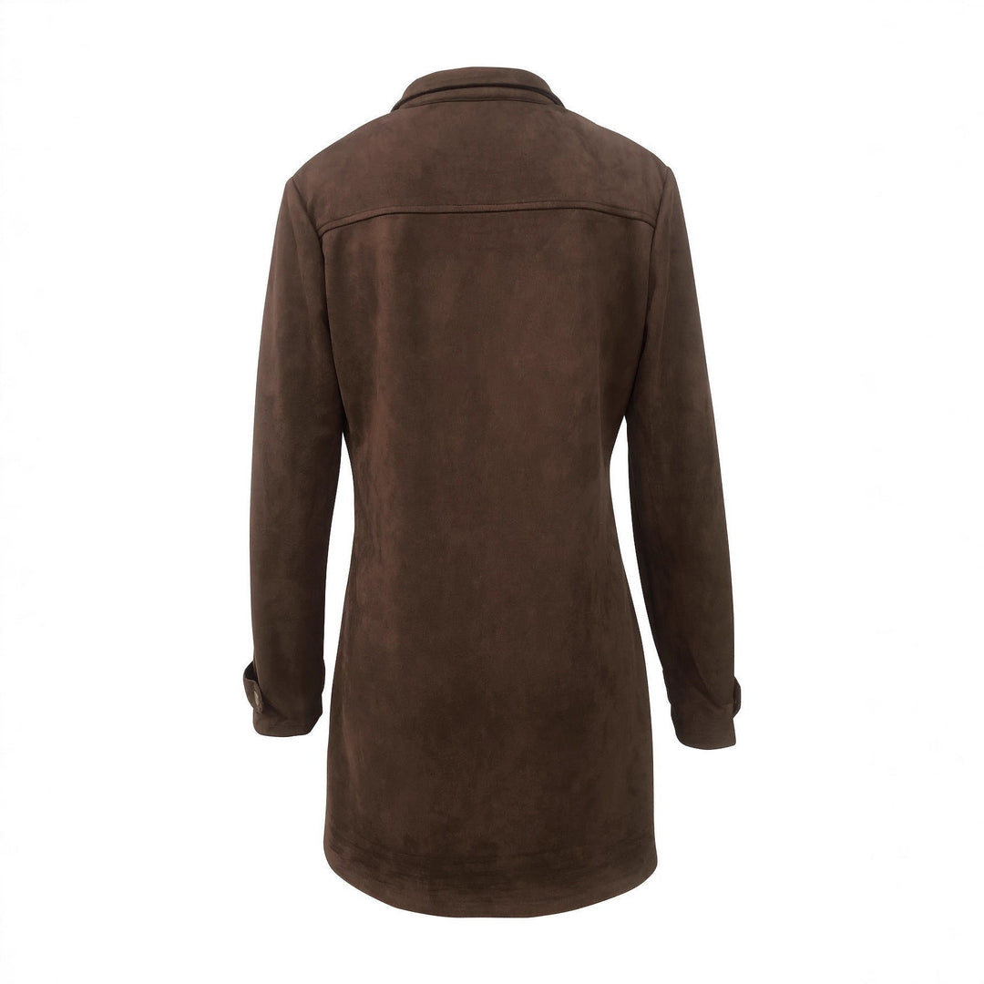 Women’s Long Suede Safari Jacket with Flap Pockets and Tailored Silhouette