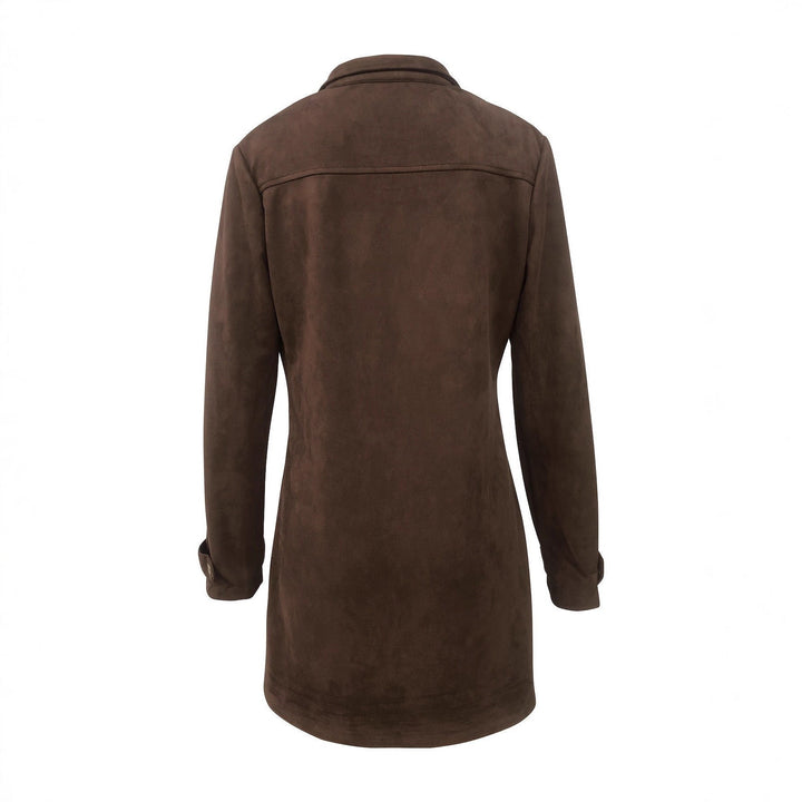 Women’s Long Suede Safari Jacket with Flap Pockets and Tailored Silhouette